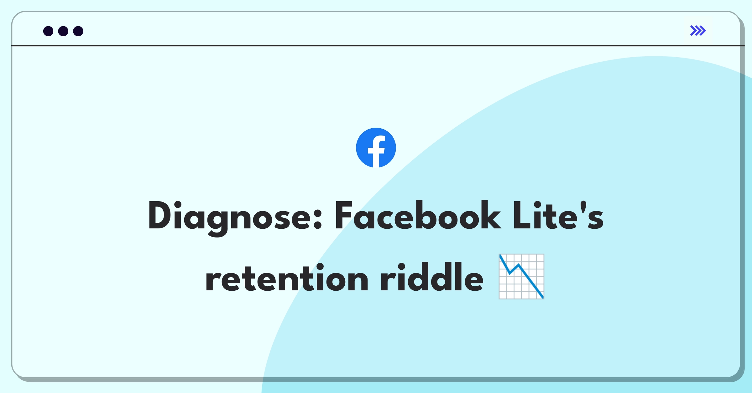 Product Management Root Cause Analysis Question: Facebook Lite app icon with decreasing user retention graph