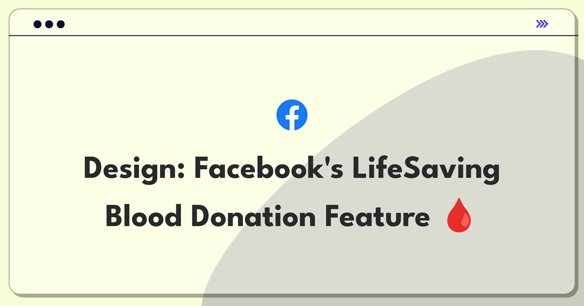 Product Management Design Question: Facebook interface mockup showing blood donation feature with map and scheduling options