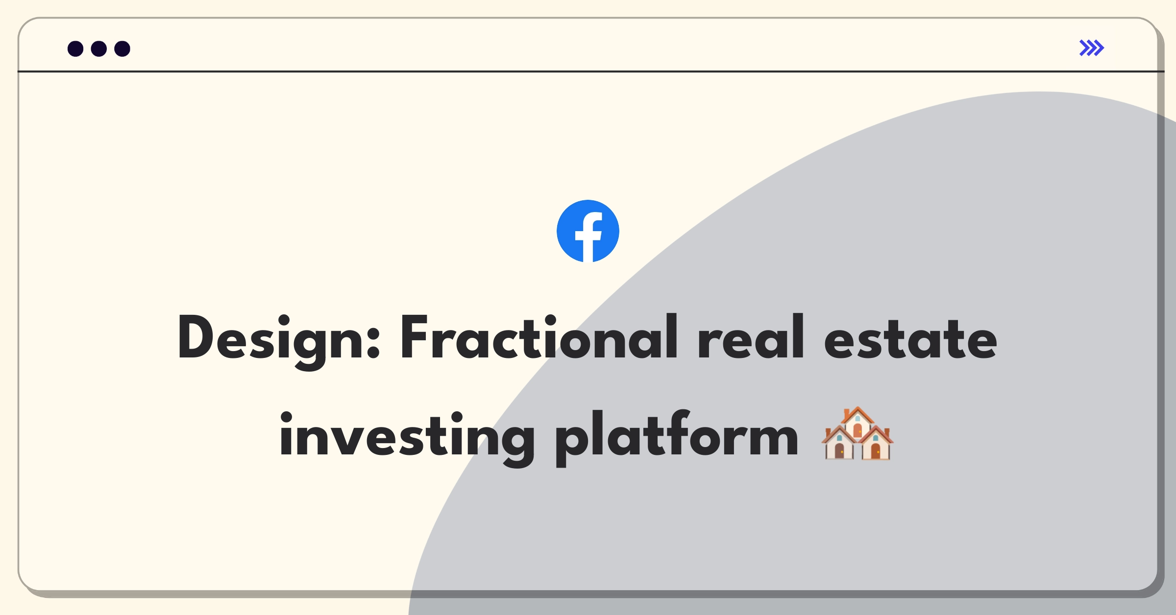 Product Management Design Question: Real estate investment app interface showing property listings and fractional ownership options