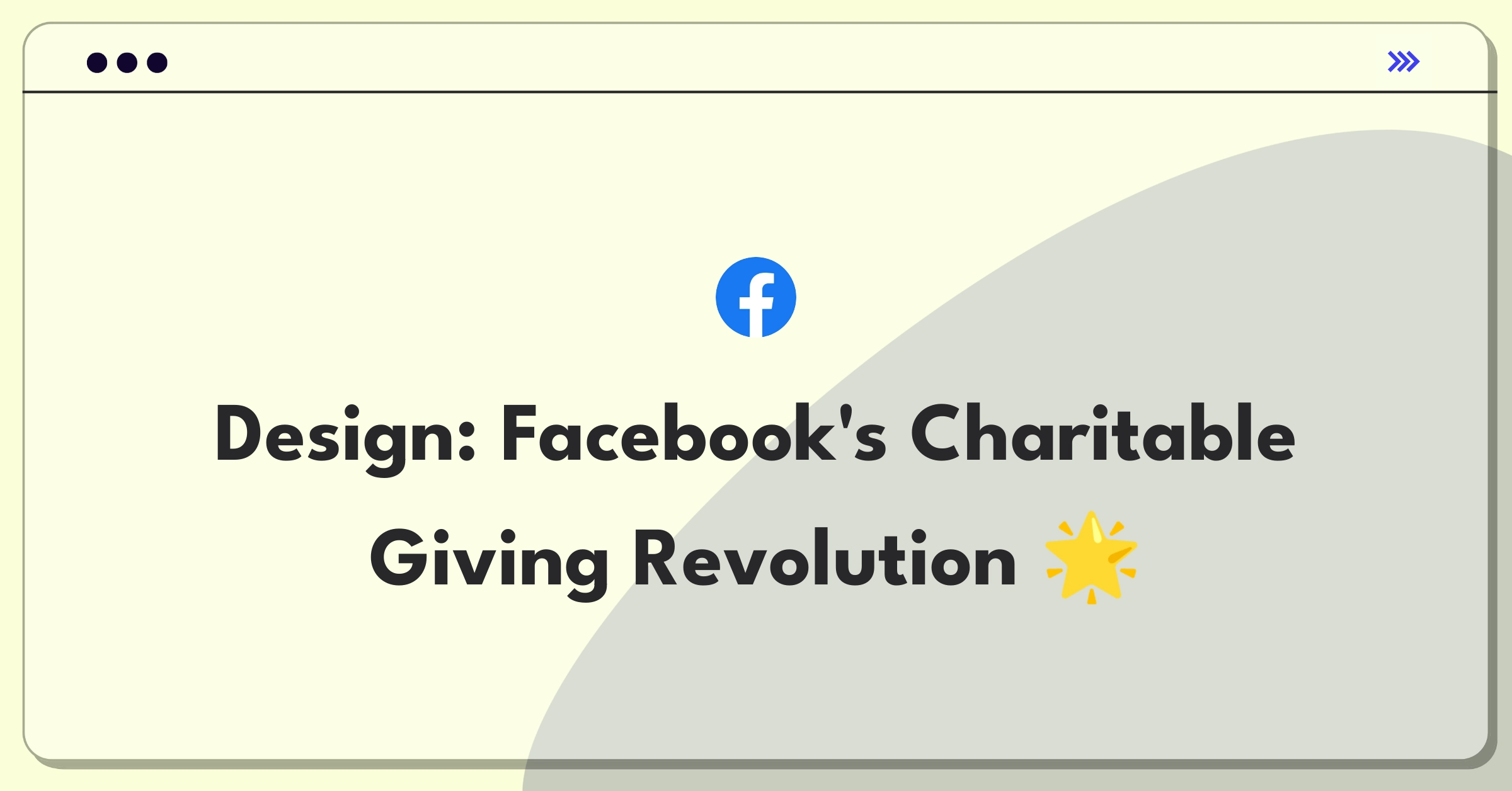 Product Management Design Question: Facebook interface mockup showing charitable giving features