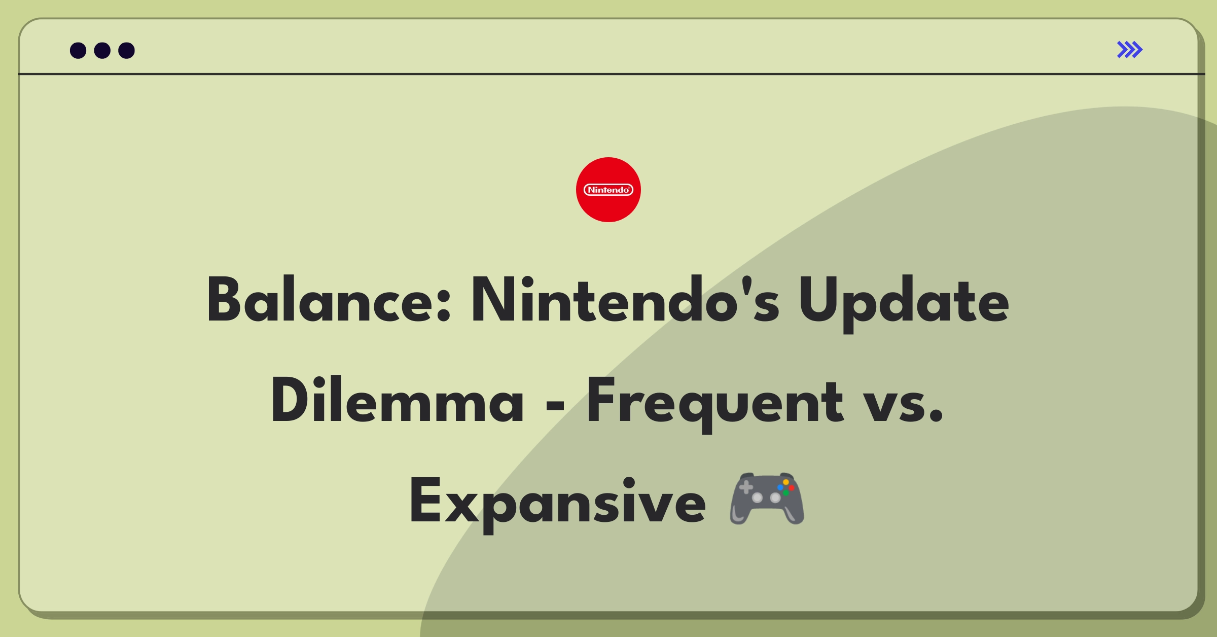 Product Management Trade-off Question: Nintendo game update frequency strategy balancing player engagement and development resources