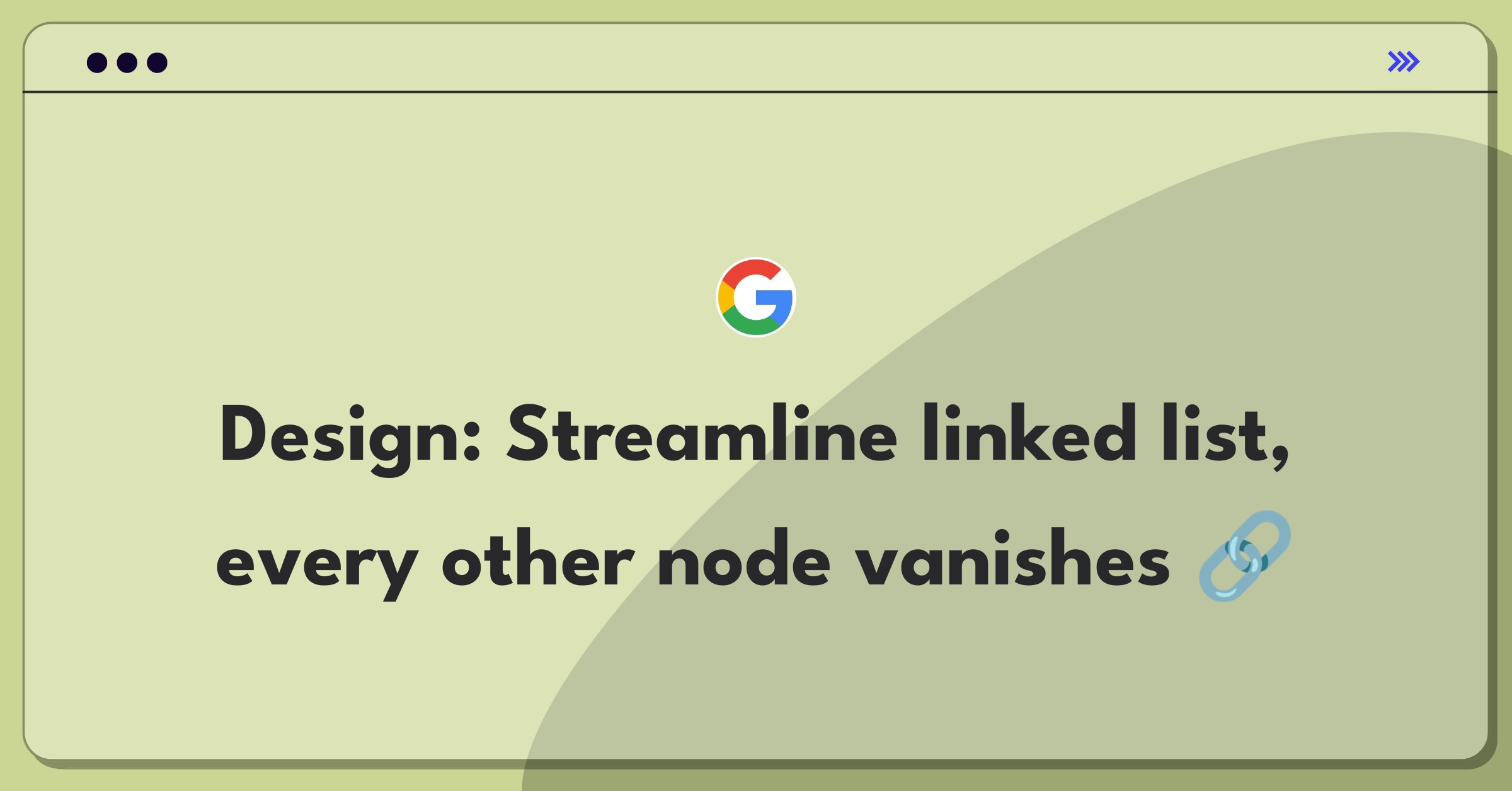 Product Management Technical Question: Diagram of a linked list with alternating nodes highlighted for removal