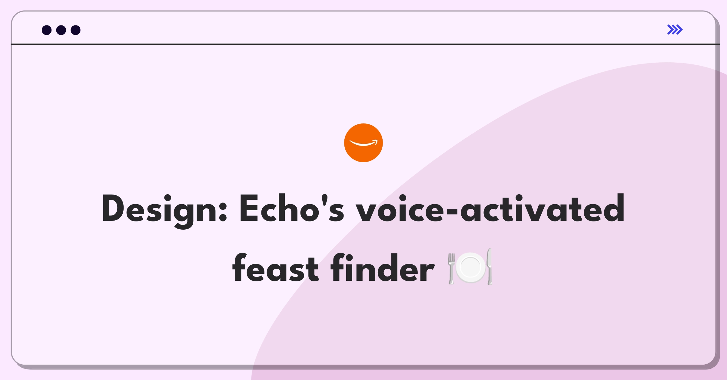 Product Management Design Question: Amazon Echo device with food delivery icons and voice command symbols