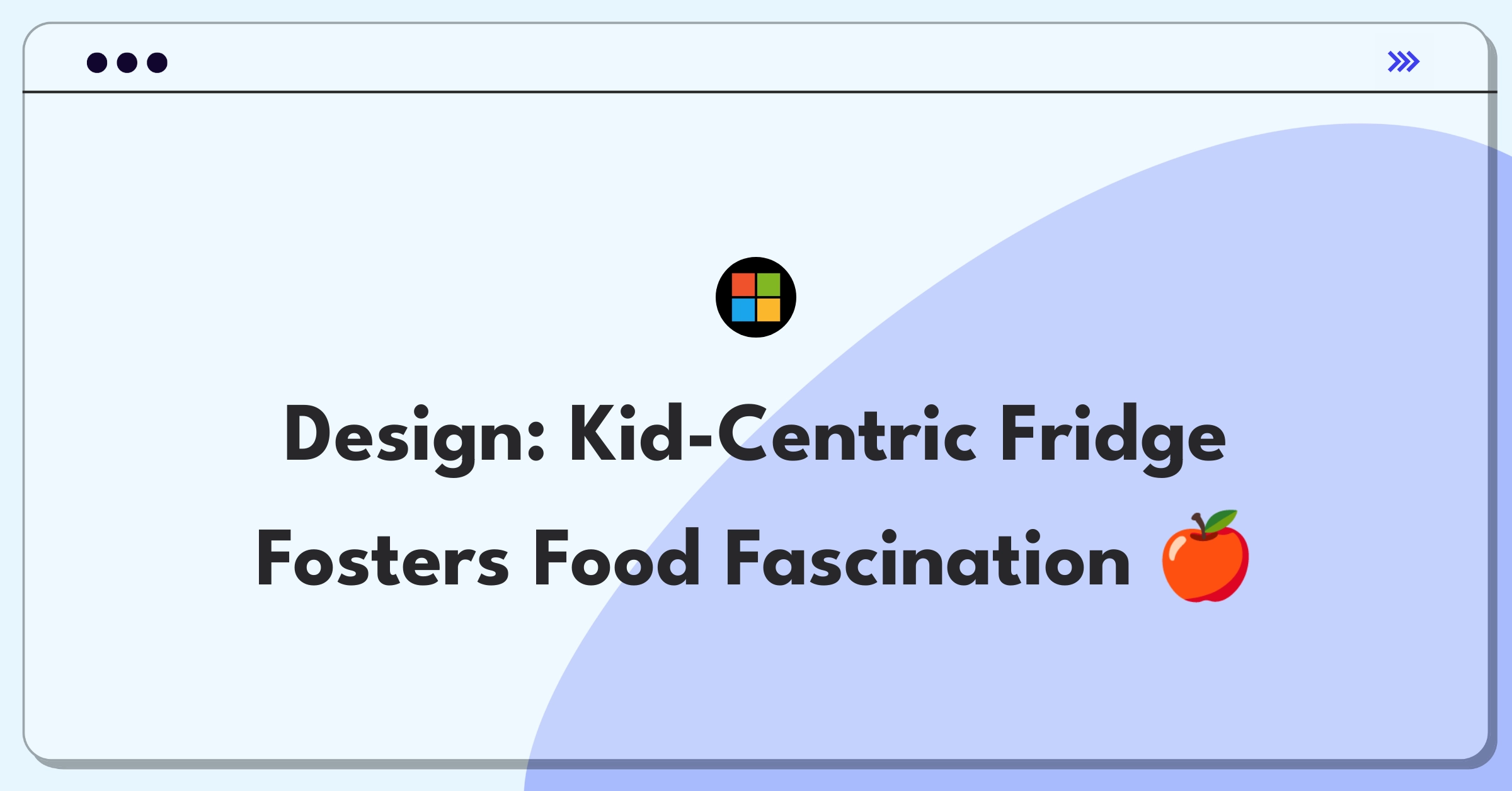 Product Management Design Question: Conceptual image of a child-friendly refrigerator with interactive educational features