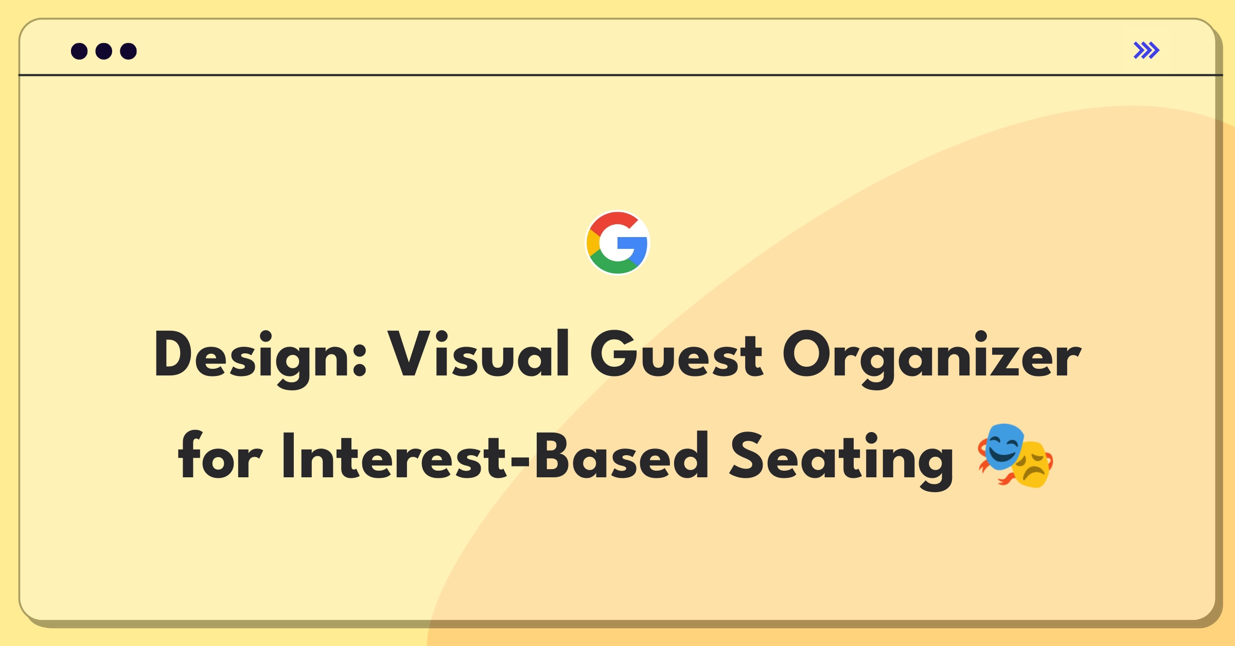 Product Management Design Question: Conceptual layout of event space with color-coded zones representing guest interests