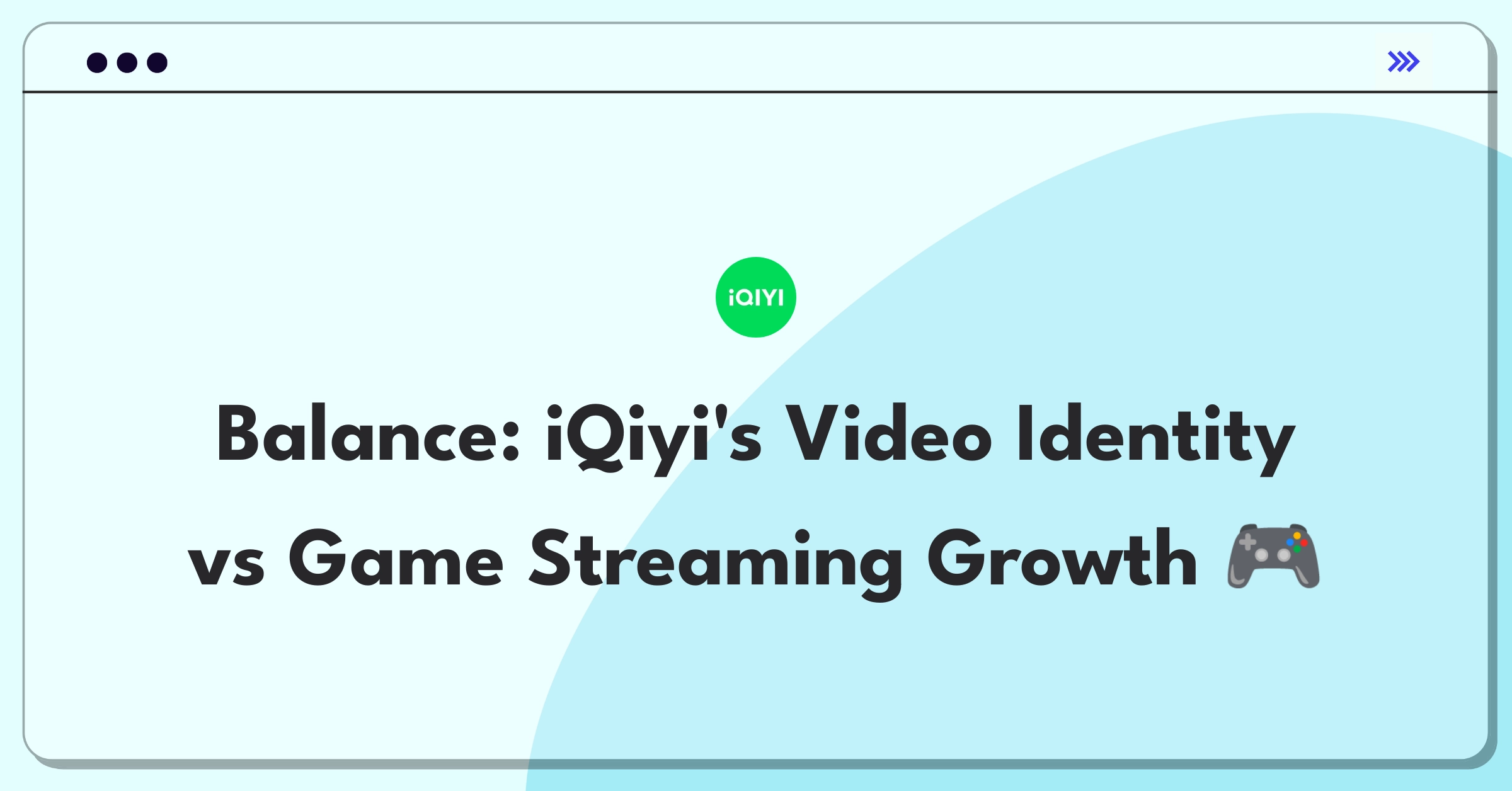 Product Management Trade-off Question: iQiyi logo balanced on seesaw between video streaming and game streaming icons