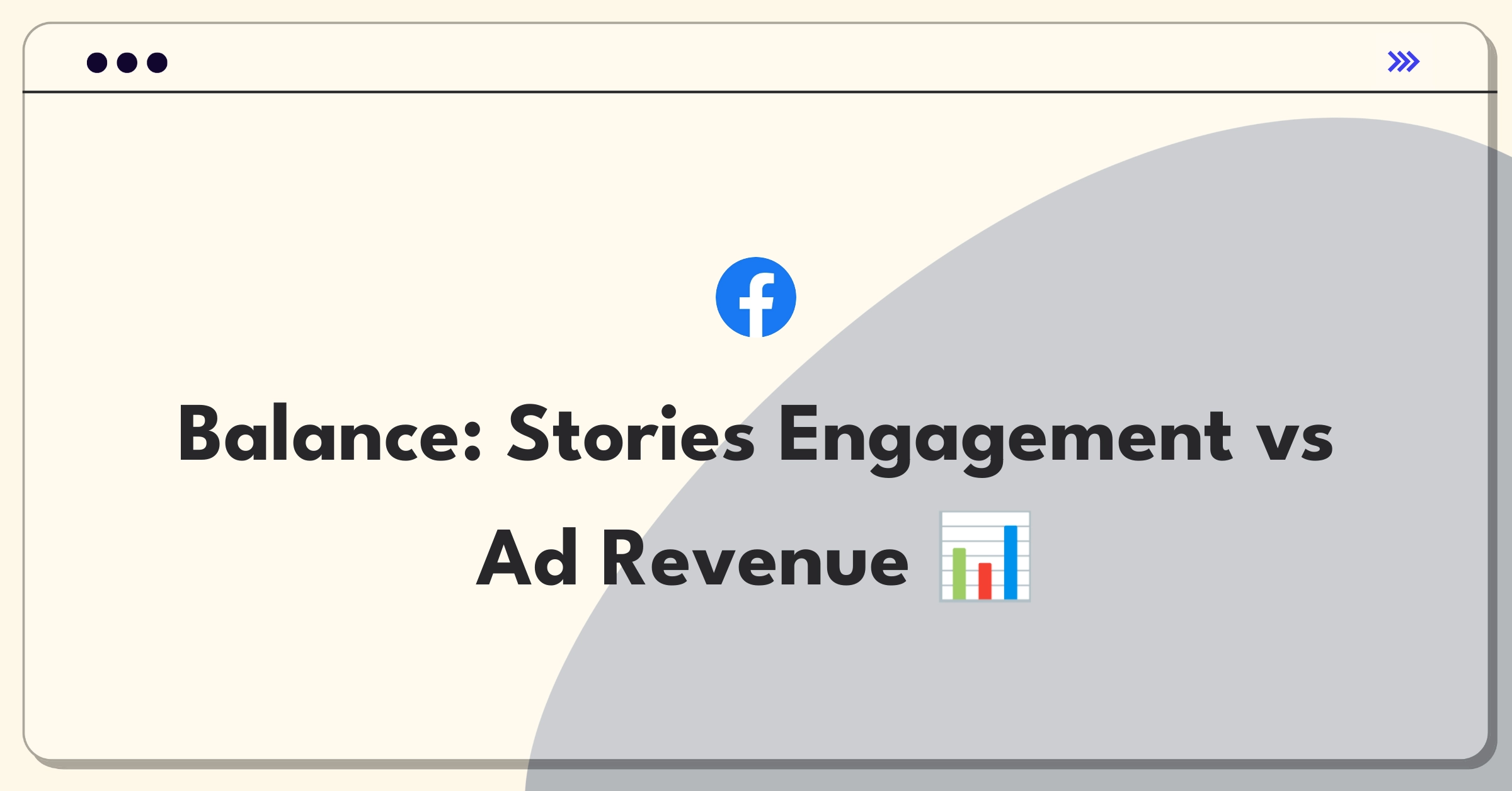 Product Management Tradeoff Question: Facebook Stories user engagement versus advertising revenue balance